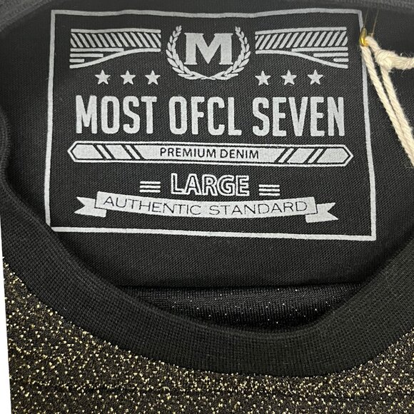 NWT MO7 Men's Modern Metallic Knit Tee Faux Leather Sleeves Night Out Size Large - Picture 4 of 10